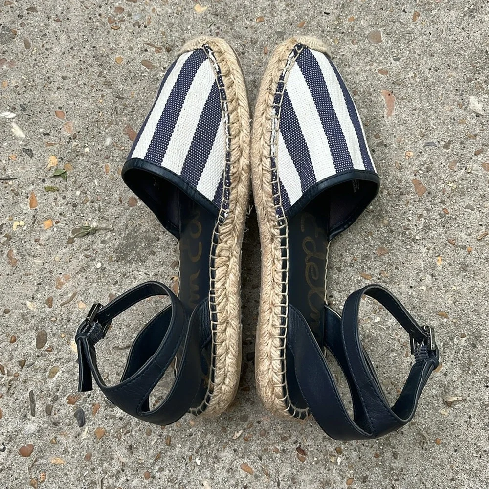 Sam Edelman “Vivian” Striped Espadrille Sandals in Navy and White Sz 6